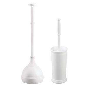 mDesign Toilet Bowl Brush and Plunger for Bathroom - Set of 2, White