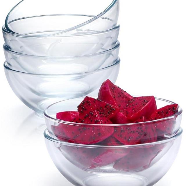 NUTRIUPS 6 Inch Glass Bowls, Small Glass Bowl Set, 6 Pack Clear Tempered Glass Cereal Bowls for Kitchen Microwave and Oven Safe (6 inch, Set of 6)