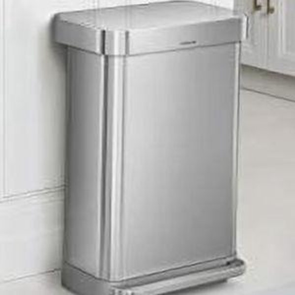 simplehuman 45 Liter Rectangular Kitchen Step Trash Can, Brushed Stainless Steel with Plastic Lid