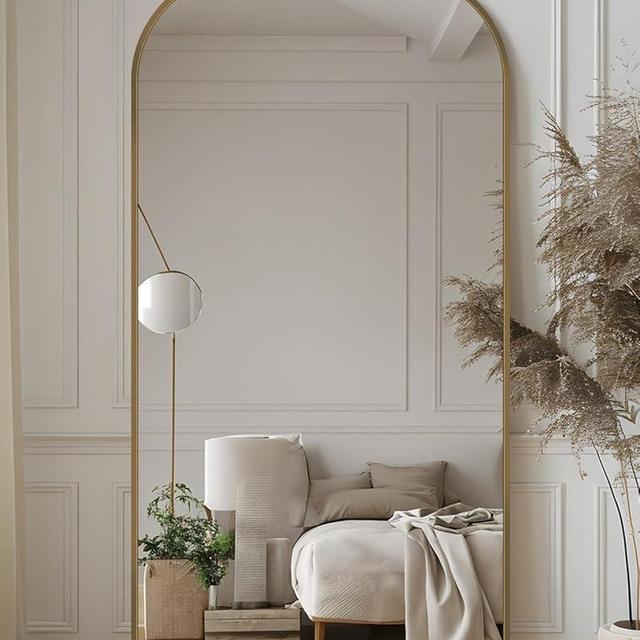 Arched Full Length Mirror, 71"x28" Floor Mirror Freestanding with Carved Metal Frame & Bottom Art Carved, Full Body Mirror for HomeDecor, Standing/Halling Large Wall Mirror for Bedroom, Bronze