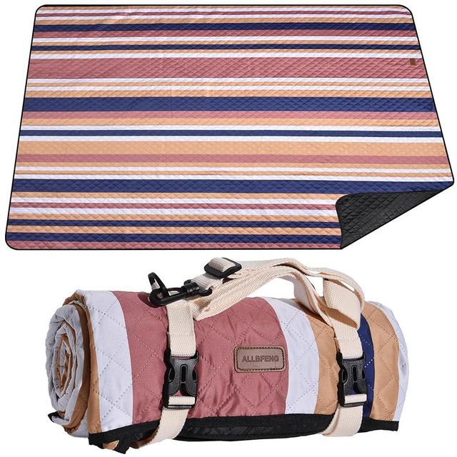 Waterproof Picnic Blanket 80" x 60" in Portable with Carry Strap for Beach Mat or Family Outdoor Camping Party, Park Blanket for Grass Park, Hiking, Travel, Concerts (Brown&Orange, 80" x 60")