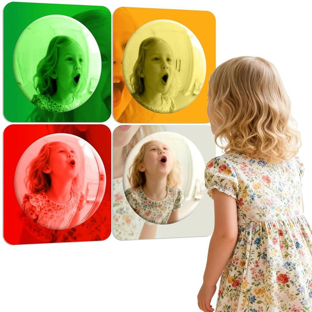 Suteng 4 Pieces Sensory Wall Mirror, Scandinavian Natural Decor Acrylic Bubble Mirror, Bohemian Wall Decoration Sensory Toys Interior Design for Classroom Home Living Room Bedroom(10 x 10 Inch)