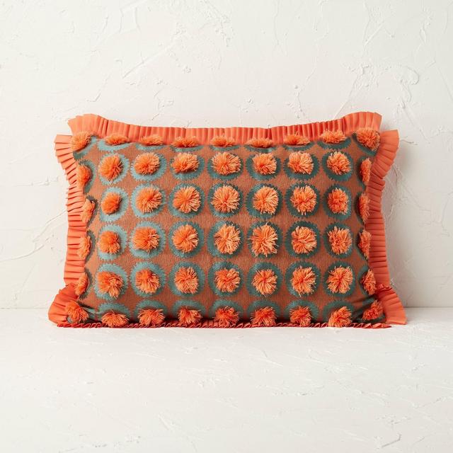 Oblong Jungalow Fringe Pom Decorative Throw Pillow Orange Coral - Opalhouse™ designed with Jungalow™