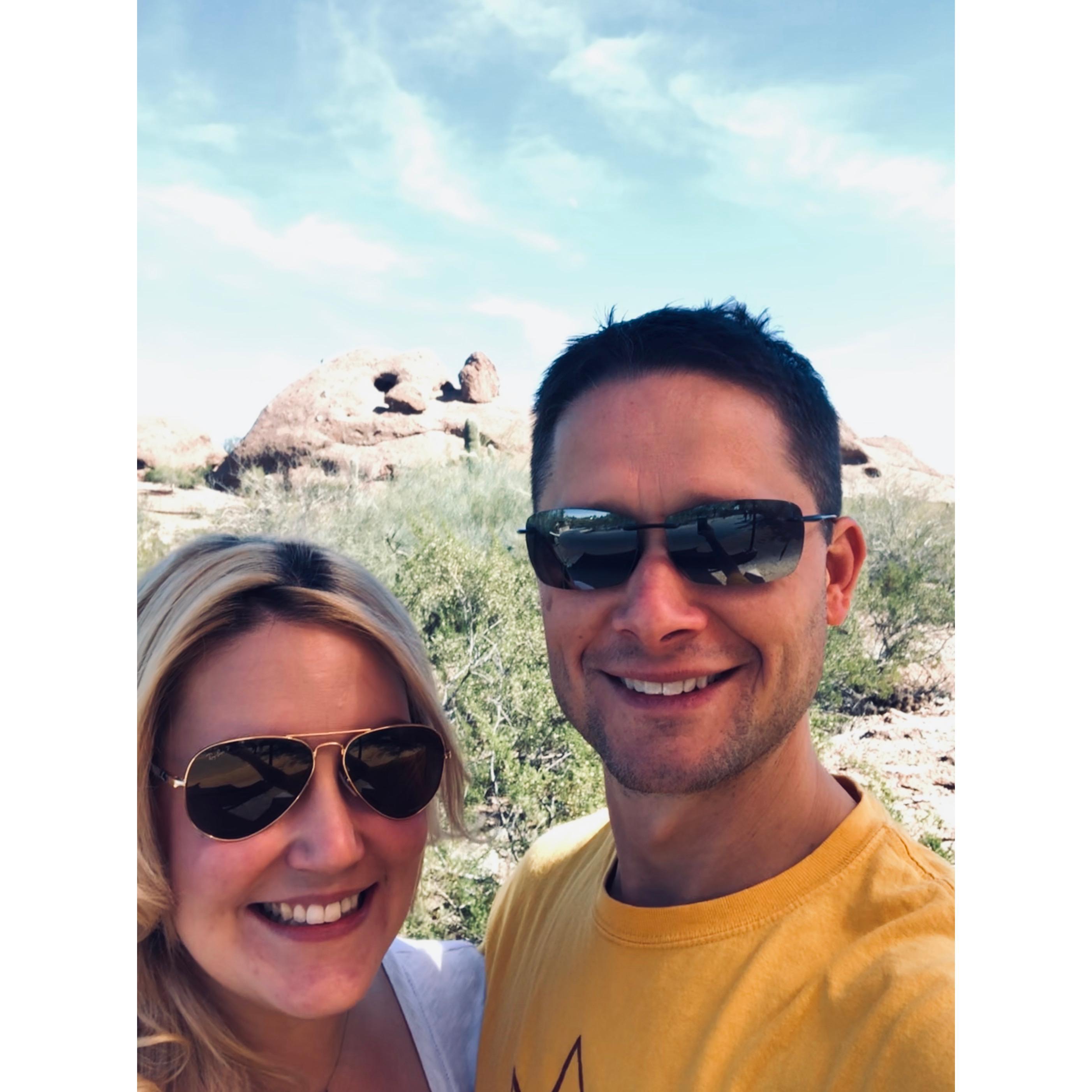 On a trip to Phoenix we met a giraffe in love with a long horn...nature is amazing