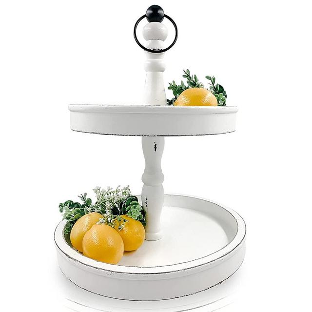 Beautiful Farmhouse Two Tiered Tray – Decorative Rustic Wooden 2 Tier Serving Tray for Seasonal and Holiday Home Decoration