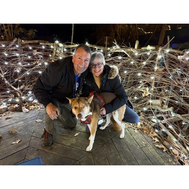 We went to the Christmas light display at the Memphis Botanic Gardens with Ginger. One of our first photos.