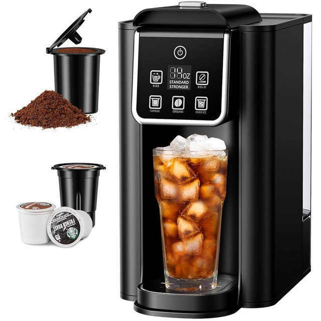 SHARDOR Single Serve Coffee Maker 2.0, Hot and Iced Coffee Machine for K-Cup Pods & Ground Coffee, 6 to 14 oz Brew Sizes, 50 oz Removable Water Tank, Bold Brew Setting, Stainless Steel, Black