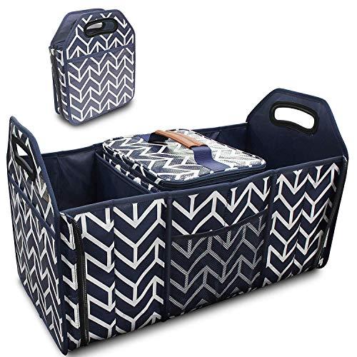 Trunk Organizer, Foldable Car Storage Bag Portable Insulation Cooler Bag Collapsible Vehicle Organizer Divider Storage Totes with 3 Compartment Cargo Tote for Groceries Caddy SUV