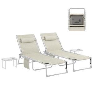 Tanning Chair Set of 2 with Side Tables