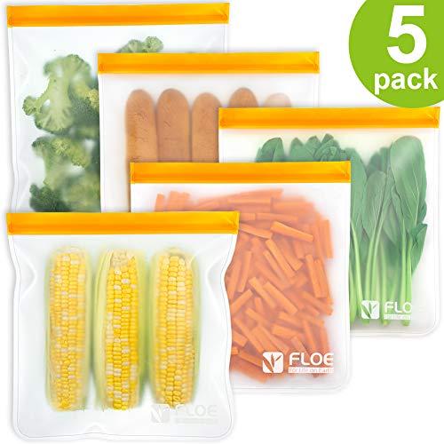 Reusable Gallon Freezer Bags - 1 Gallon Ziplock Bags 5 PACK, LEAKPROOF Gallon Storage Bags EXTRA THICK for Marinate Meats, Fruit, Cereal, Sandwich, Snack, Travel Items, Meal Prep, Home Organization