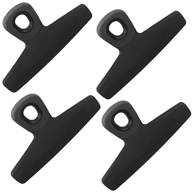 Chip Bag Clips Set of 4 - COOK with COLOR Food Clips, 5 Inches Wide Heavy Duty Chip Clips, Large Bag Clips for Food Storage with Air Tight Seal Grip for Bread Bags, Snack Bags and Food Bags - (Black)