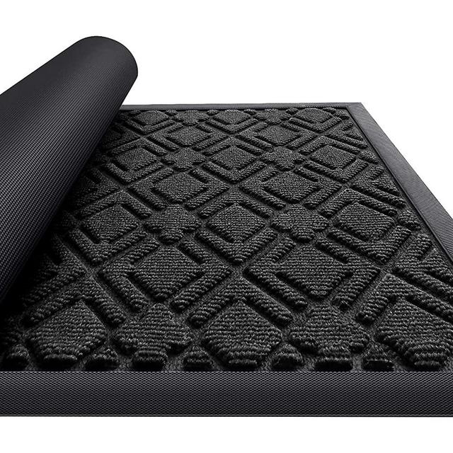 KMAT Door Mat Inside Outside,Anti-Slip Durable Rubber Doormat Indoor Outdoor Front Door Mat Rugs for Entryway,Patio,Lawn,Garage,High Traffic Areas(Low-Profile Design,30x17 inches) (Black)