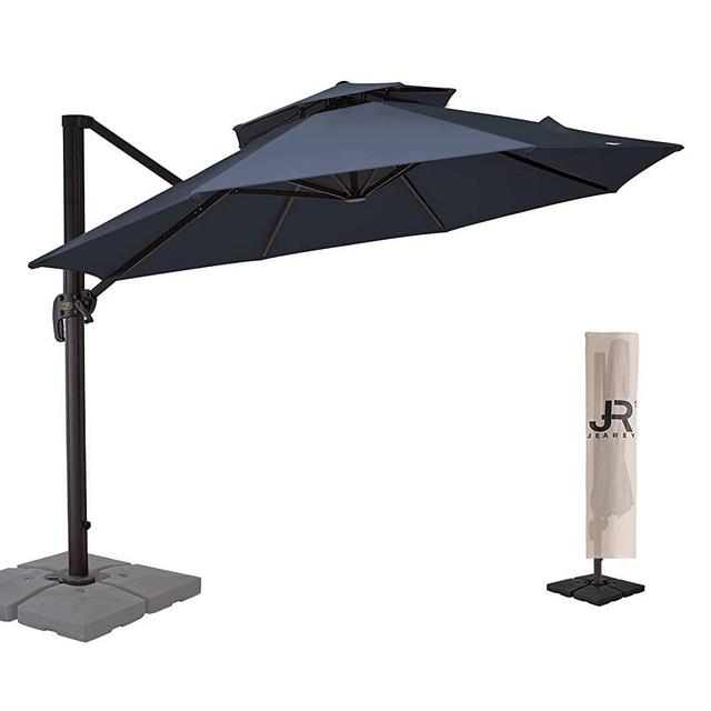 JEAREY 9FT Cantilever Patio Umbrellas Double Top Outdoor Umbrella Heavy Duty Offset Sun Umbrella with Umbrella Cover for Garden, Deck, Backyard and Pool, Navy