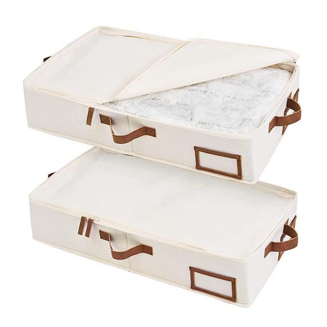 StorageWorks Underbed Storage Box With Zippers, Underbed storage Clothes Organizer With Sturdy Structure, Ivory White, Medium, 2 pack