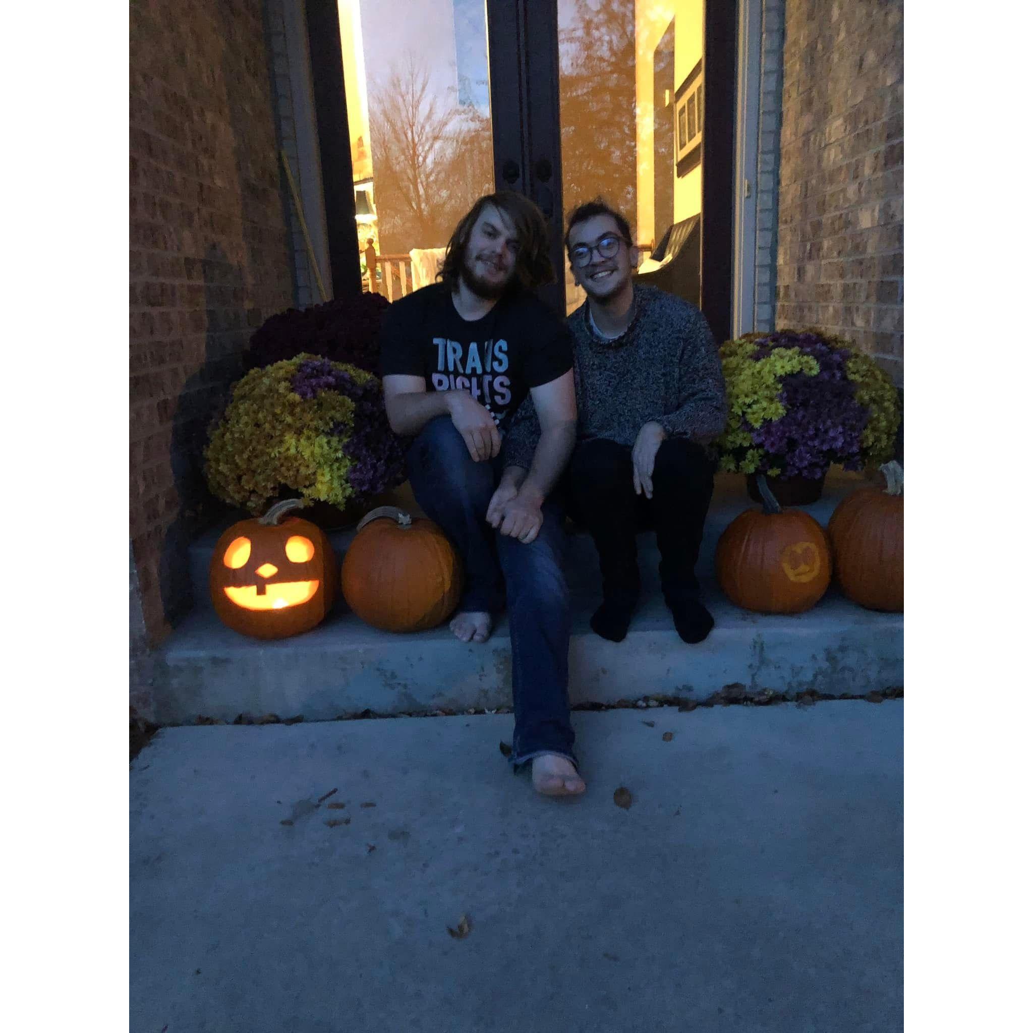 Our first Halloween together! We carved pumpkins and drank hot apple cider. Still our favorite holiday!