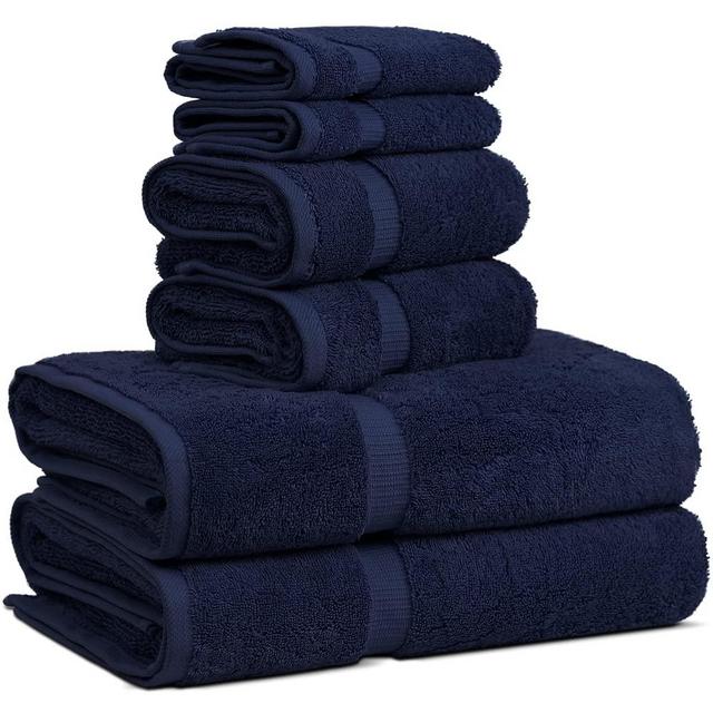 Chakir Turkish Linens 100% Cotton Premium Turkish Towels for Bathroom | 2 Bath Towels - 2 Hand Towels, 2 Washcloths (6-Piece Towel Set, Navy Blue)