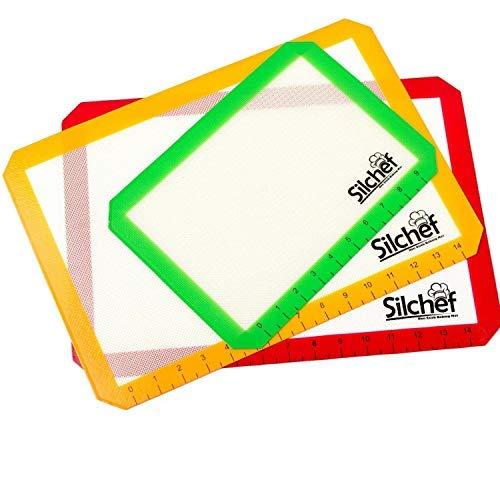 Silchef Silicone Baking Mat – 3 Pack Non Stick Baking Mats with Measurements, 2 Half Sheet Liners and 1 Quarter Sheet Baking Mat, Professional Quality, Non Toxic and FDA Approved