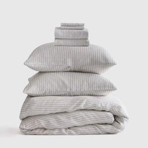 European Linen Stripe Deluxe Bedding Bundle in Grey/White Stripe (Queen)