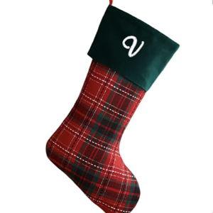 Personalization Mall Holiday Plaid Embroidered Initial Stocking