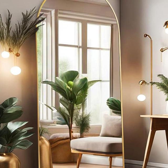 ITSRG Floor Mirror, Full Length Mirror with Stand, Arched Wall Mirror, 26"x71"Mirror Full Length, Gold Floor Mirror Freestanding, Wall Mounted Mirror for Bedroom Living Room, Gold