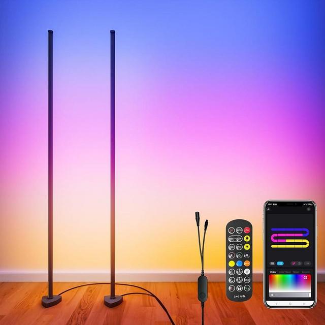velted Corner Floor Lamp, Synced Dual Lights LED Control Floor Lamp RGB+ICW Light 56" Smart LED Corner Lamp App and Remote for Living Room Gaming Bedroom and Etc.(1 Pair)