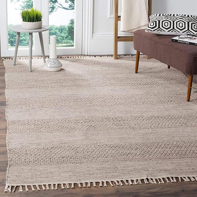 SAFAVIEH Montauk Collection 5' x 8' Ivory/Steel Grey MTK330M Handmade Flatweave Boho Farmhouse Cotton Tassel Fringe Living Room Dining Bedroom Area Rug