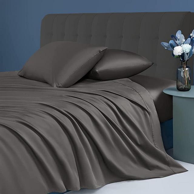 LIANLAM 100% Cotton Queen Size Sheets - 1000 Thread Count, Smooth Luxury 4 Piece Bed Sheets Set, Breathable Egyptian Cotton Sheets, 16" Elasticized Deep Pocket (Queen,Dark Grey)