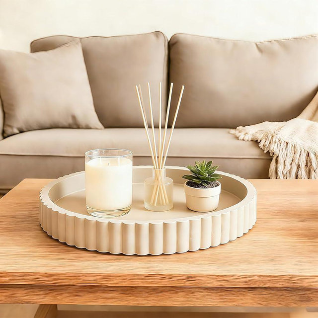 HUGZNLFEI Round Decorative Tray for Coffee Table Decor - Resin Modern Table Centerpieces Decorative Trays for Kitchen, Dining, Living Room, Home Decor Housewarming Gift - Gray