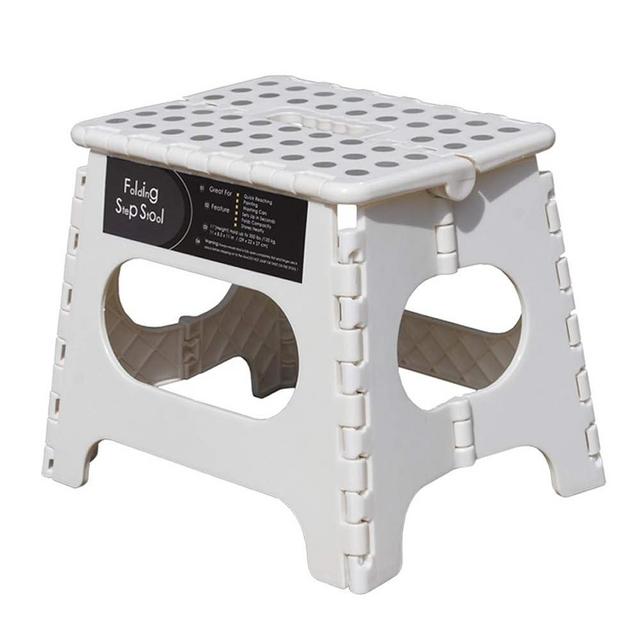 Folding Step Stool -11" Height - Holds up 300 Lbs Lightweight Foldable Stepping Stool is Sturdy Enough to Support & Safe Enough for Adult. Skid Resistant and Open with one flip (White/Grey dots)