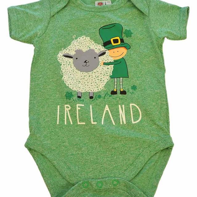 Funny Baby Vest With Cute Leprechaun And Sheep Design, Green Colour