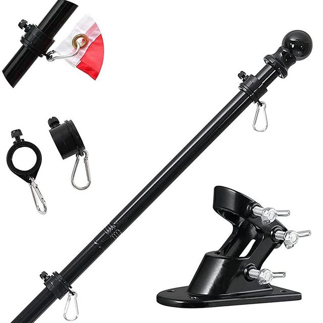 Flag Pole with Bracket,5FT/6FT Flagpole Kit American Flag with Pole Holder Mounting Bracket Stainless Steel Heavy Duty for Garden Yard Truck Boat Rustproof (6FT, Black Flag Pole With Black Bracket)