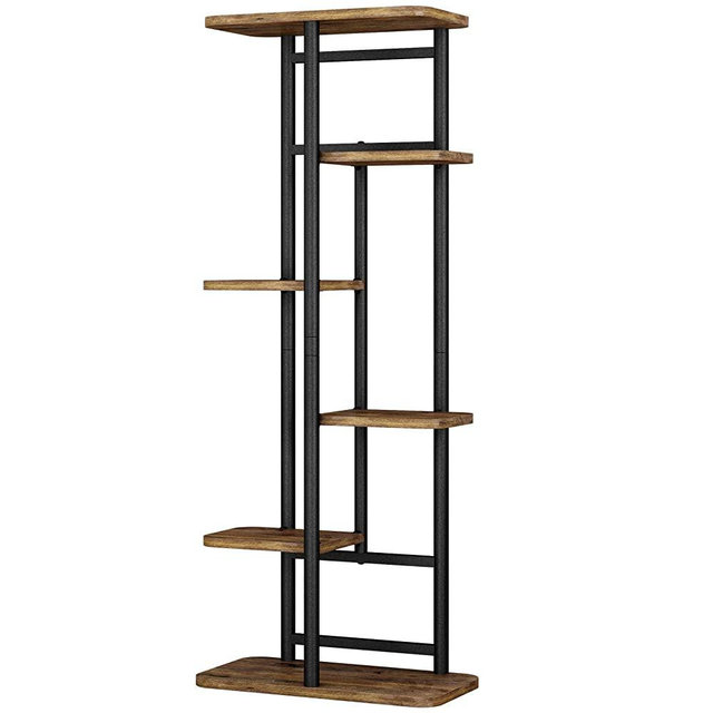 LINZINAR Plant Stand 6 Tier 7 Plant Multiple Flower Rack Holder Shelves Rack Storage Organizer Display Indoor Planter for Balcony Bedroom Patio Garden Living Room, Black
