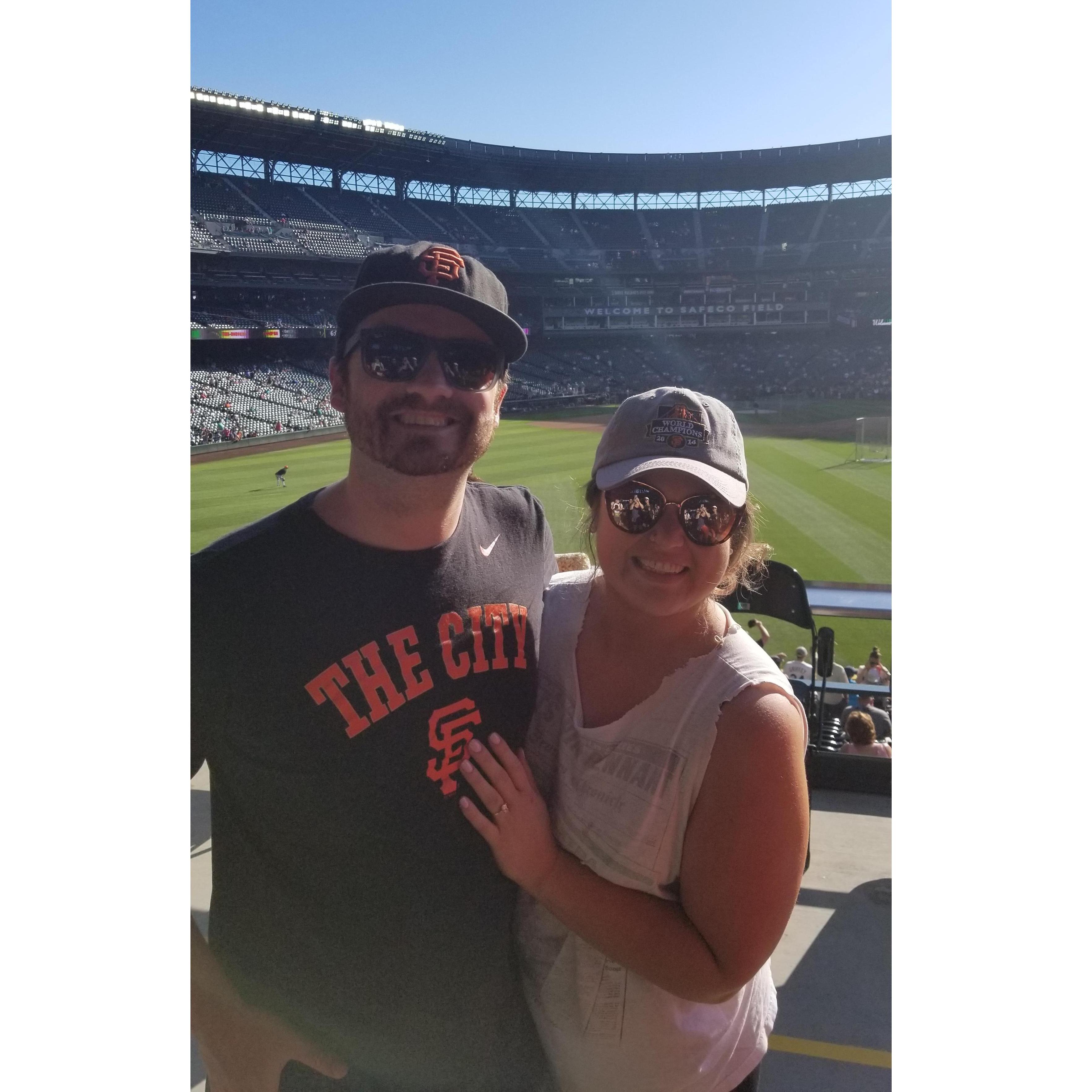Catching a Giants game during our "practice honeymoon" in Seattle.