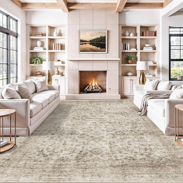 Washable Rugs 10x14 Area Rugs for Living Room,Ultra Soft Rugs for Bedroom/Dining Room/Conference Room Indoor - Non Slip Stain Resistant Carpets Distressed Floor Home Office Decor 10x14 Beige Brown