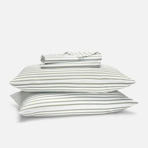 Classic Percale Core Sheet Set | Full-Size | Tandem Stripe in Fresh Moss