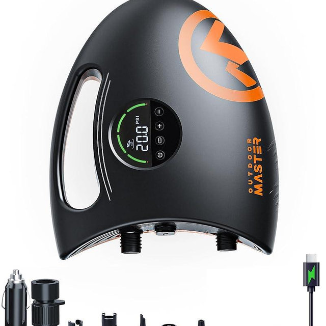 OutdoorMaster Shark 2S 88.8Wh Electric Paddle Board Pump, Rechargeable Battery for 6 SUPs Inflation & Deflation, 20PSI SUP Air Pump 12V/15.8V DC & Type-C Input, Auto-Off & 8 Nozzles for Inflatables