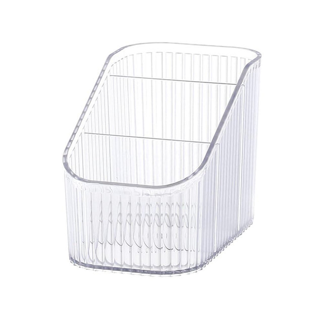 DASITON Large Capacity Makeup Brush Holder,3 Slot Makeup Brush Cup,Vintage striped Make Up Brush Holder,for Vanity Decor,Bathroom Countertops,Desk Storage Container,Cosmetic Display cases(Clear-S)