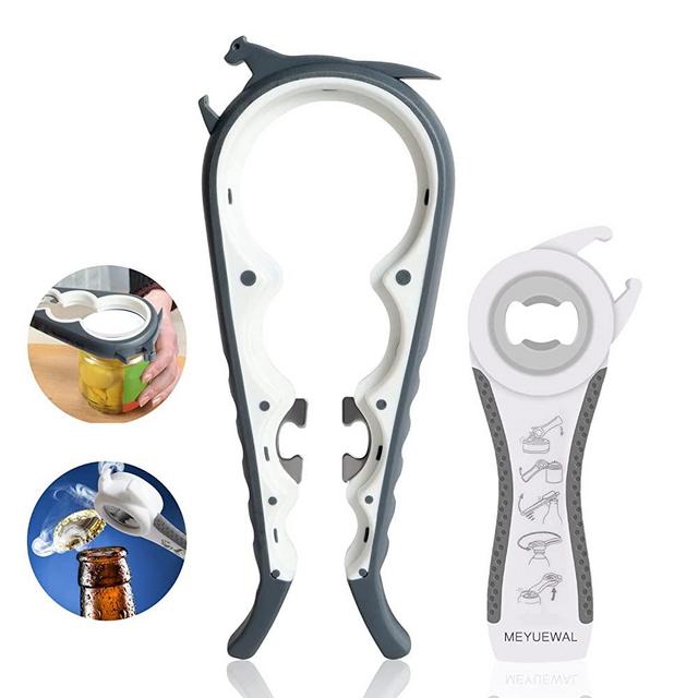 Jar Opener, 5 in 1 Multi Function Can Opener Bottle Opener Kit with Silicone Handle Easy to Use for Children, Elderly and Arthritis Sufferers… (JAR-White3.0)