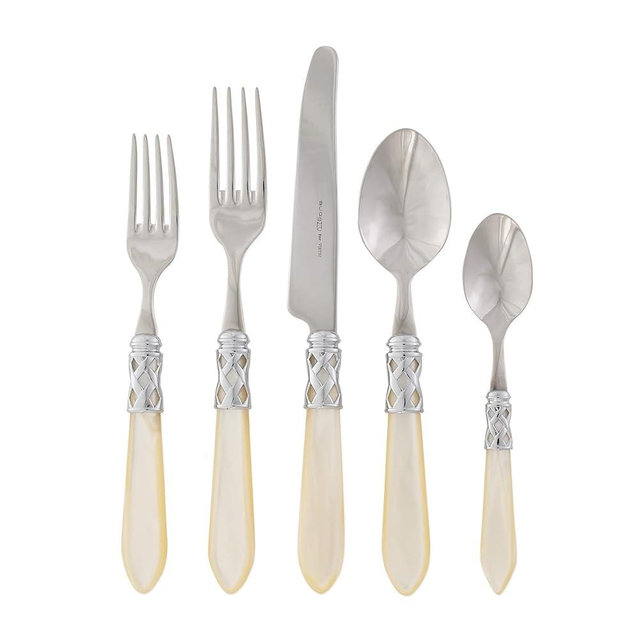 Vietri Aladdin Collection Italian Flatware 18/10 Stainless Steel Brilliant Finish Place Settings (Ivory)