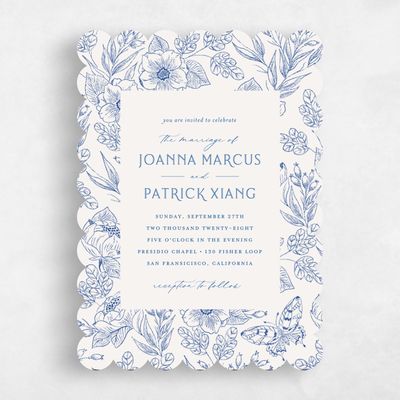 Blue Scalloped Wedding Invitation - Briallen Portrait