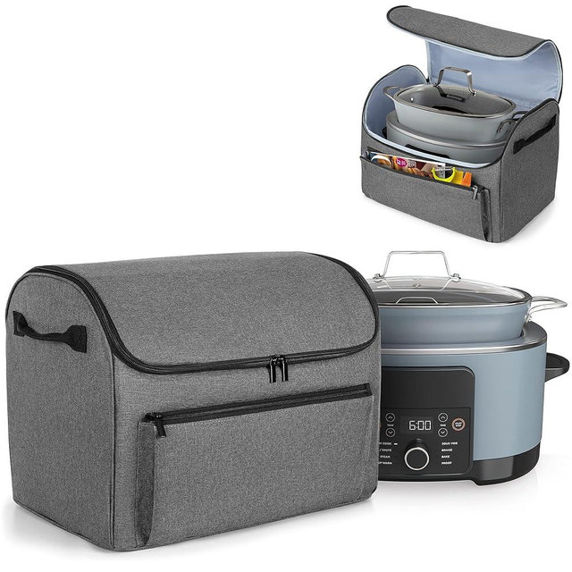 LUXJA Enclosed Cover Compatible with Ninja Foodi Possible Cooker Pro, Dust Cover with Front Pocket Fits for Ninja Slow Cooker, Gray