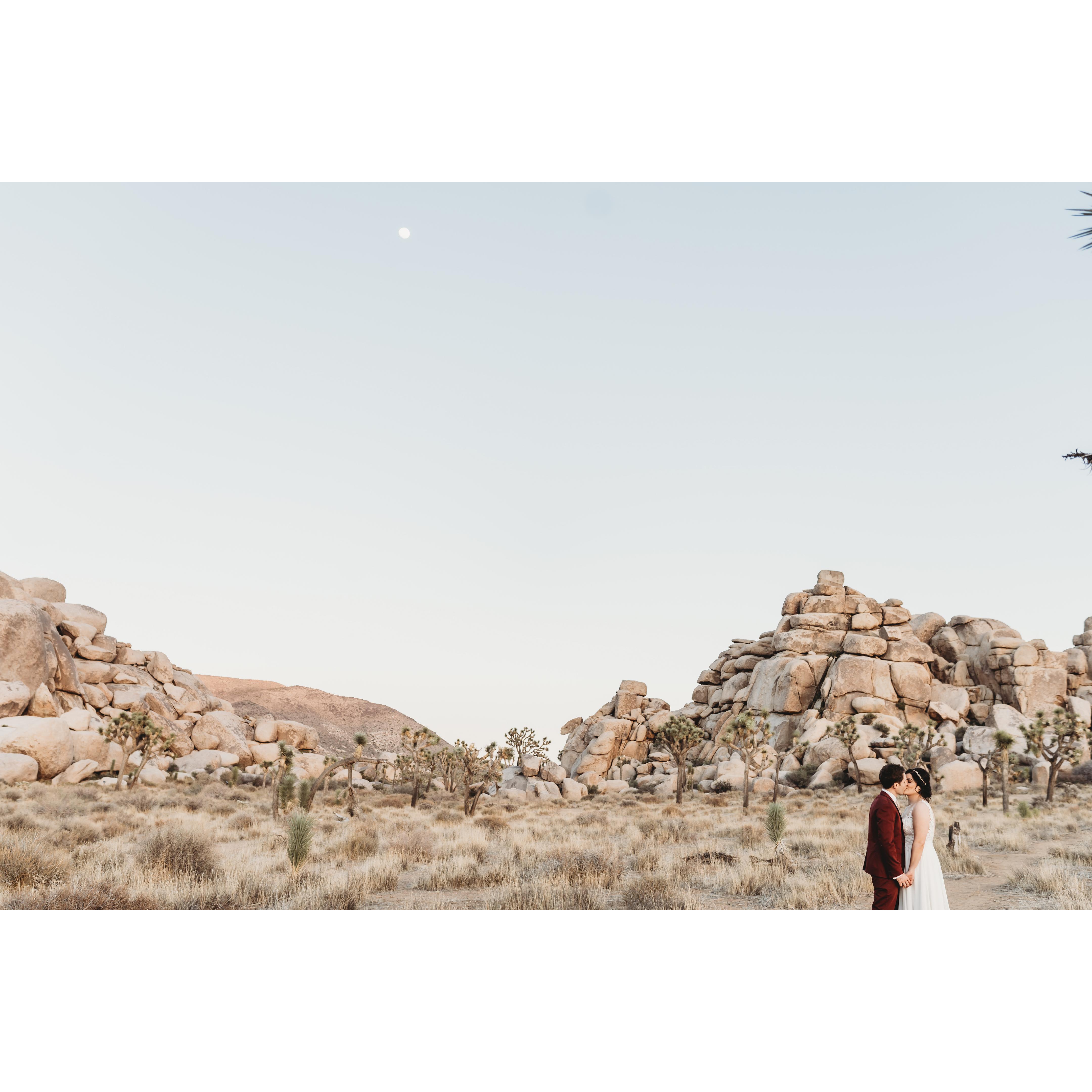 Right at sunset, just before the moon was coming out - our last kiss at our wedding site.