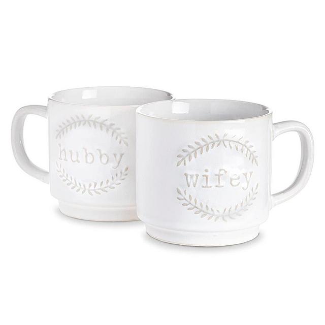 Wifey and Hubby Coffee Mug Set- White Ceramic Couples Coffee Cups- Cute Set of 2 (12 oz Each) Stackable Mugs Sets- Engagement Mugs for Couples