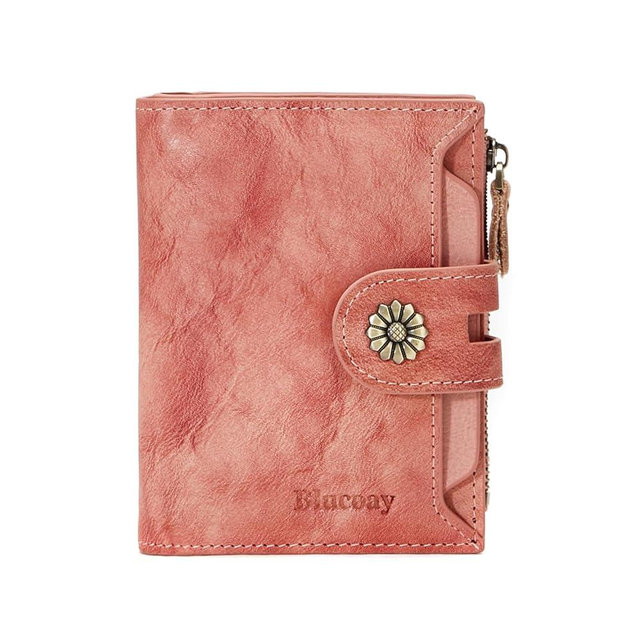 Blucoay Wallet Women,RFID Blocking Leather Womens Wallet Bifold Compact Card Holder Small Wallet for Women with Removable ID Window Pink