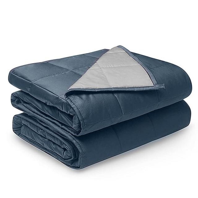 YnM Exclusive Weighted Blanket, Soothing Cotton, Smallest Compartments, Bed Blanket for One Person of 190lbs, Ideal for Queen/King Bed (60x80 Inches, 20 Pounds, Peacock/Grey Reversible)