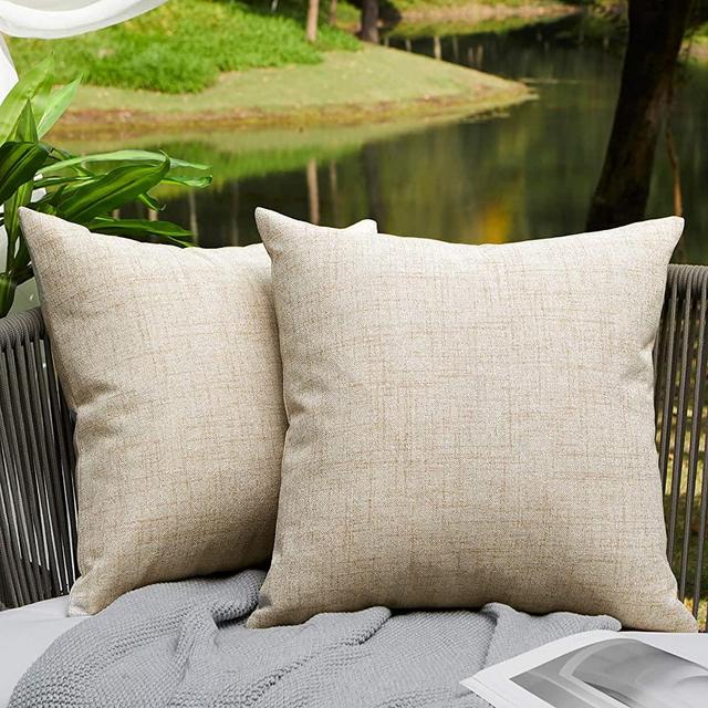 WAYIMPRESS Outdoor Pillows for Patio Furniture Waterproof Pillow Covers Square Garden Cushion Farmhouse Linen Throw Pillow Covers Shell for Patio Tent Couch 20 X 20 Inch Cream