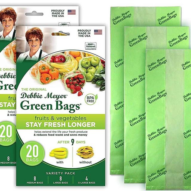 Debbie Meyer GreenBags 40-Pack (16M, 16L, 8XL) – Keeps Fruits, Vegetables, and Cut Flowers, Fresh Longer, Reusable, BPA Free, Made in USA