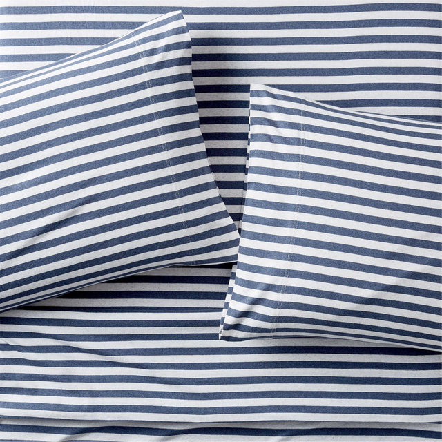 Comfy Tee Blue Stripe 100% Organic Cotton Jersey Kids Queen Sheet Set