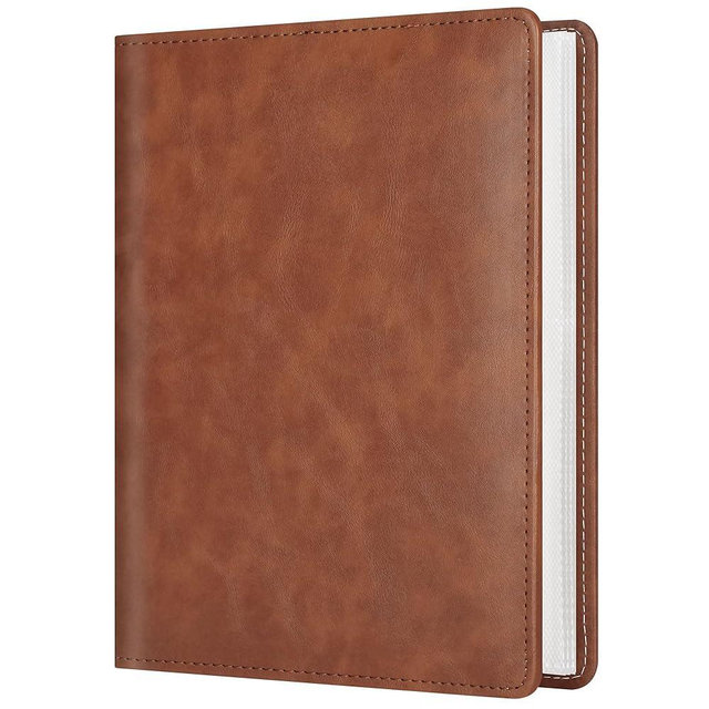 Vienrose Photo Album 4x6 Pictures, 112 Pockets Vintage Vegan Leather Cover Memory Book for Parents Grandparents with a Greeting Card, Brown