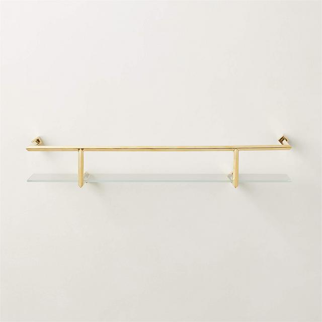 Blaine Polished Brass Wall Shelf with Rail 24"
